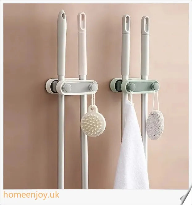 Double-Button Mop Clip for Effortless Bathroom Cleaning and Organising