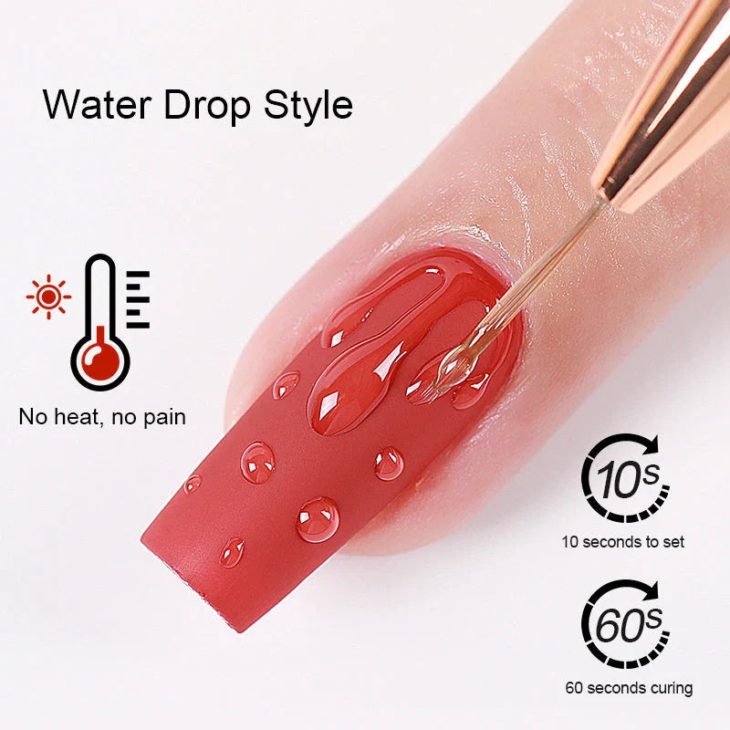 Close-up of nails with clear water drop wave gel, showcasing a sophisticated and unique nail art design