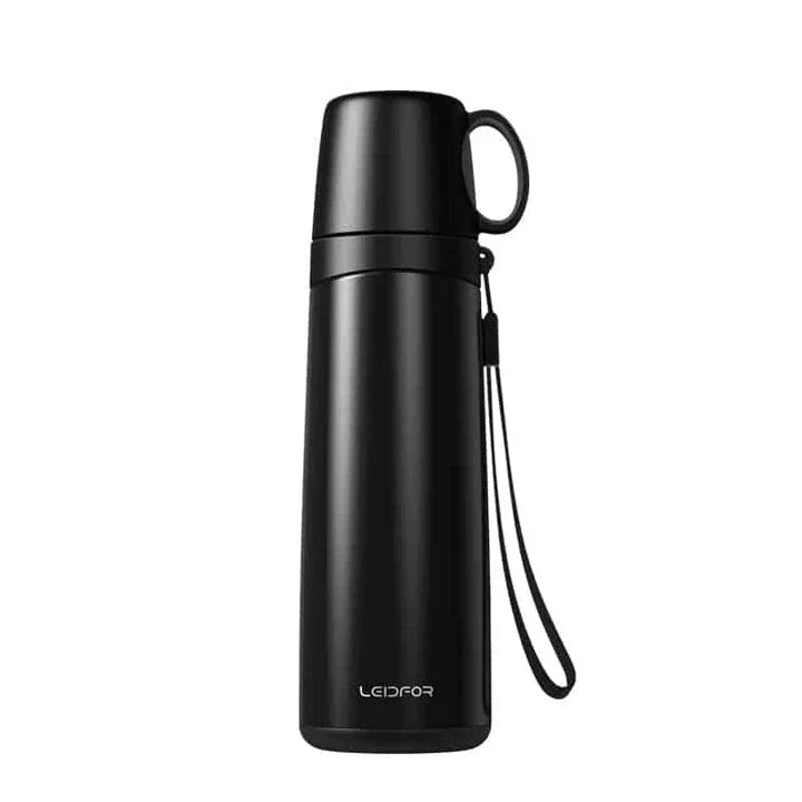 Premium business thermos with cup, made of stainless steel for long-lasting temperature retention and durable construction.