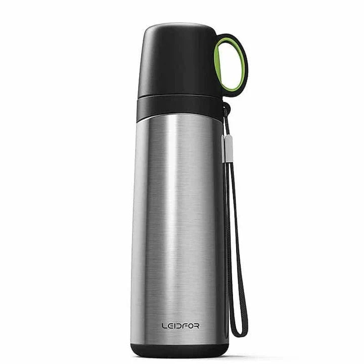 Premium business thermos with cup, made of stainless steel for long-lasting temperature retention and durable construction.