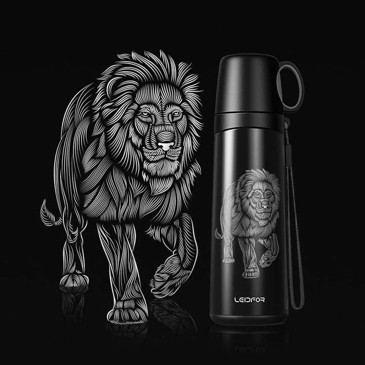 Premium business thermos with cup, made of stainless steel for long-lasting temperature retention and durable construction.