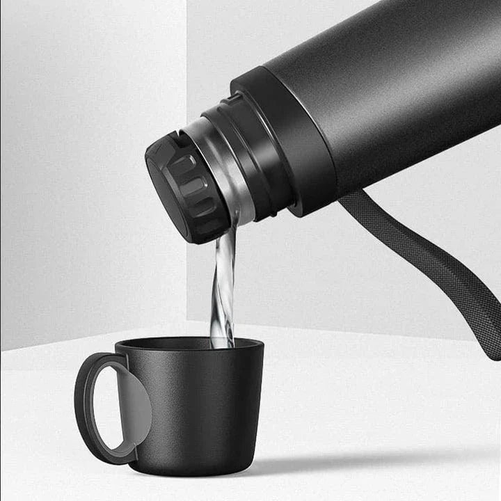 Premium business thermos with cup, made of stainless steel for long-lasting temperature retention and durable construction.