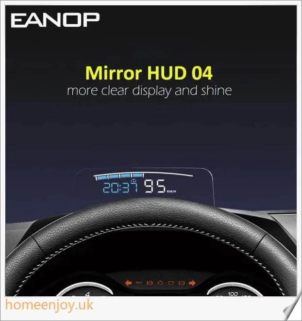 Eanop Hud Mirror 04 Car Head Up Display with OBD2 connection, windshield speed projection, and security alerts