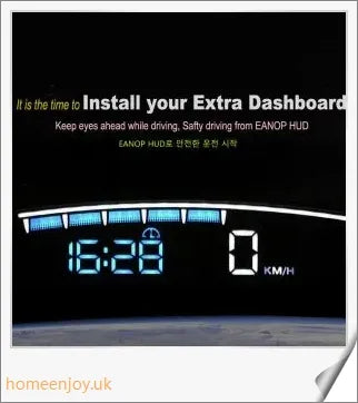 Eanop Hud Mirror 04 Car Head Up Display with OBD2 connection, windshield speed projection, and security alerts
