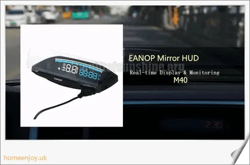 Eanop Hud Mirror 04 Car Head Up Display with OBD2 connection, windshield speed projection, and security alerts