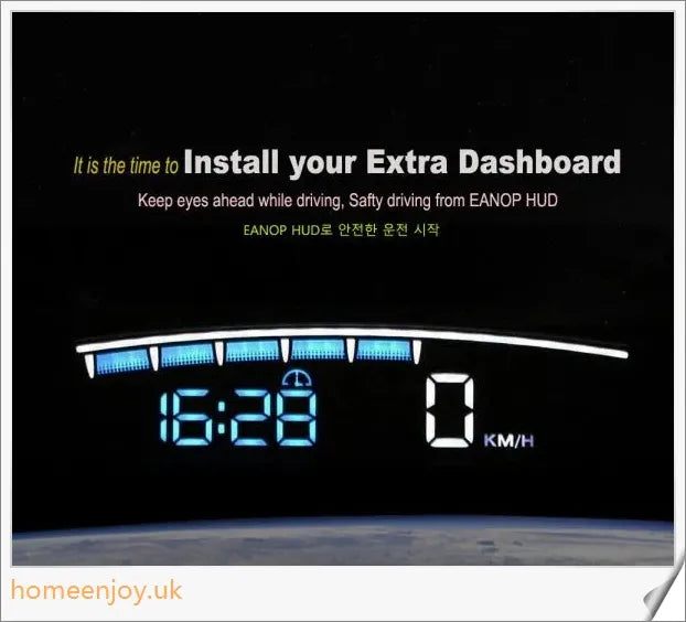 Eanop Hud Mirror 04 Car Head Up Display with OBD2 connection, windshield speed projection, and security alerts