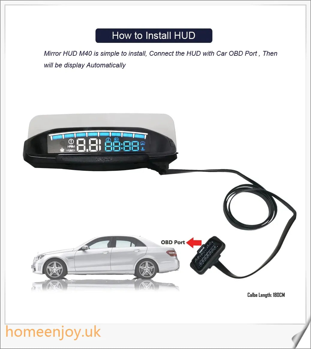 Eanop Hud Mirror 04 Car Head Up Display with OBD2 connection, windshield speed projection, and security alerts