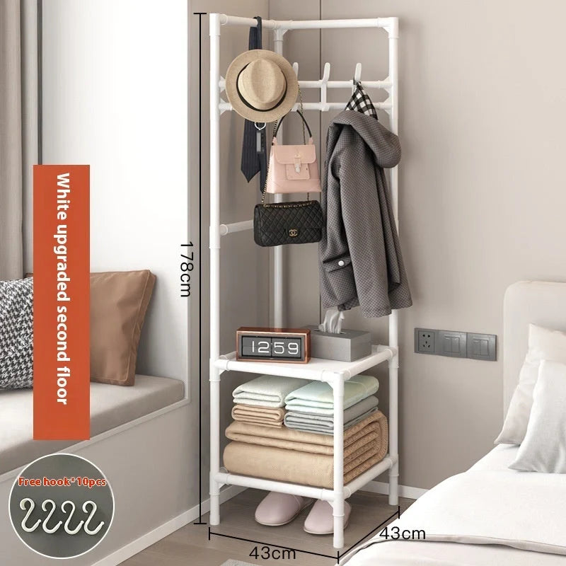 Modern stainless steel corner coat rack with multi-layer design and hooks