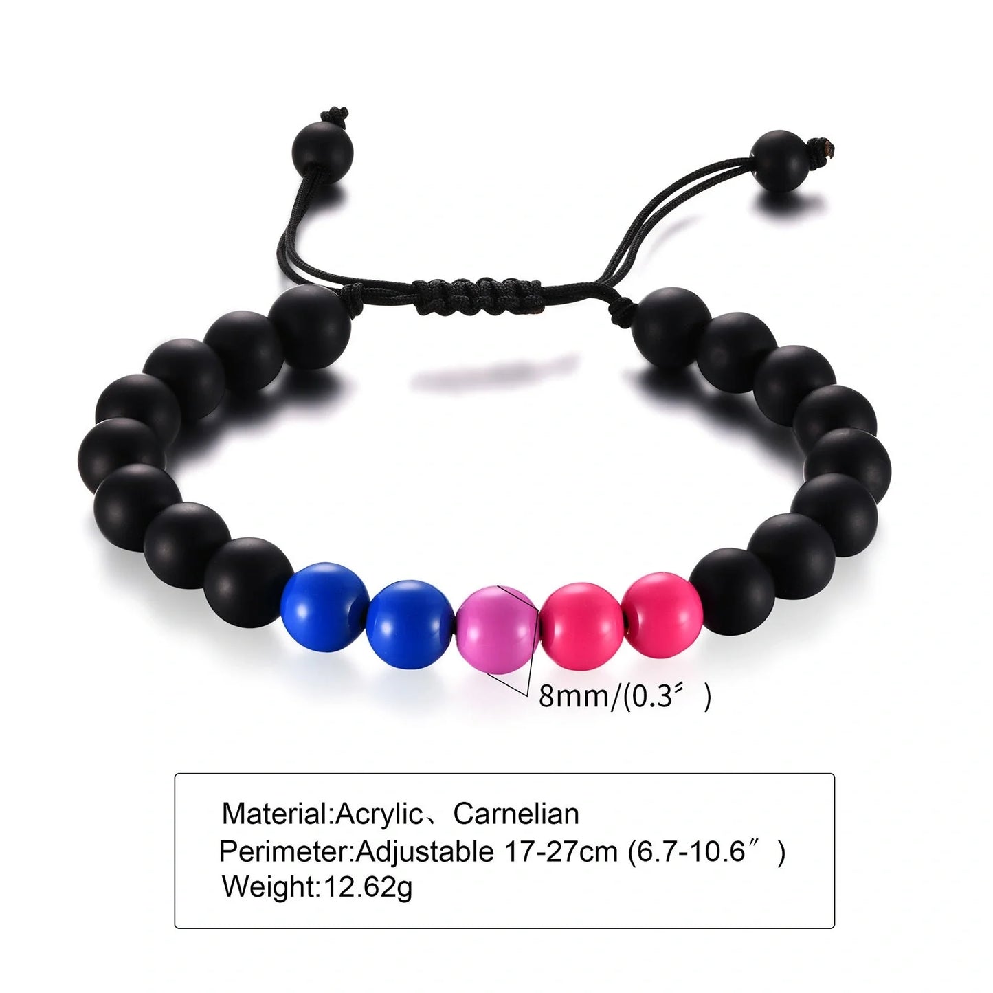 Black Agate Beaded Bracelet with polished 8mm beads for men and women