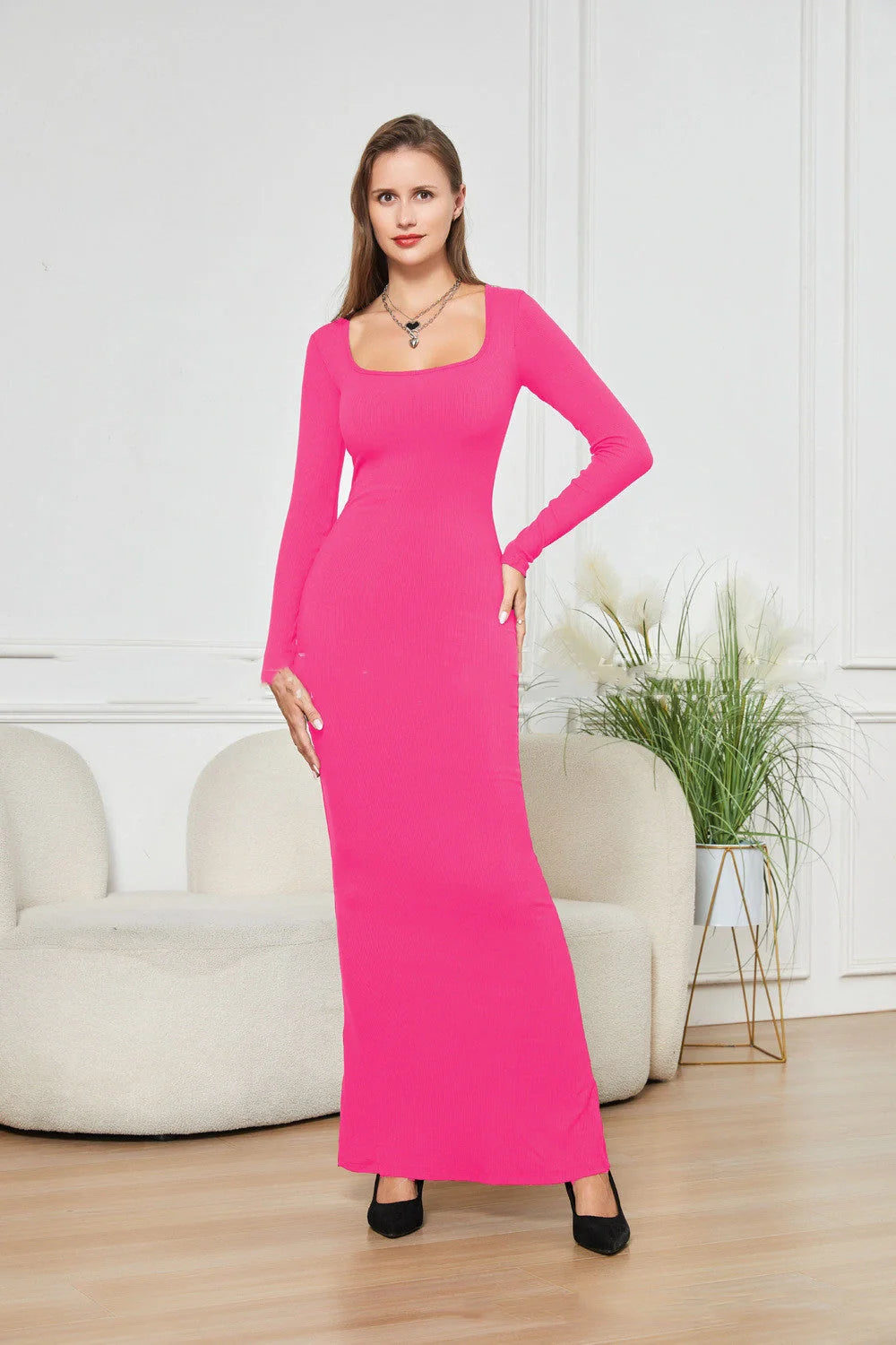Double-layer modal slim dress in various colours for a flattering fit