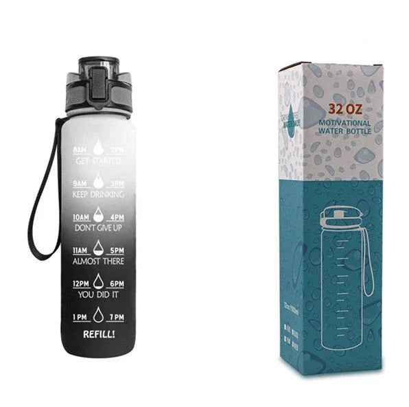 Motivational 1L Sport Water Bottle with Time Tracker and Leak-Proof Design