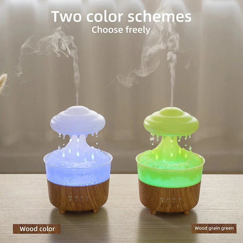 Soothing rain cloud humidifier with 7-color lighting and essential oil diffuser for a relaxing ambiance