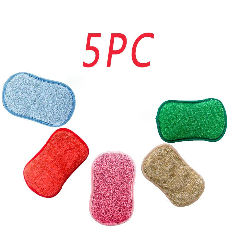 Tough and versatile double-sided microfiber kitchen cleaning sponge with high-density inner sponge and scratch-proof nonstick surface
