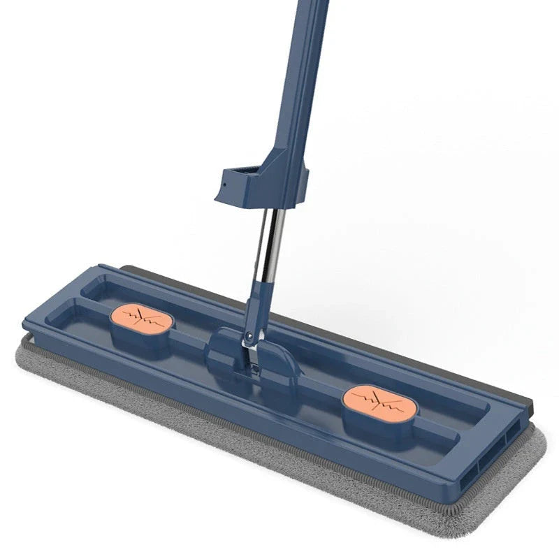 A premium 360° rotating flat mop with a stainless steel handle, suitable for cleaning various flooring types in homes.