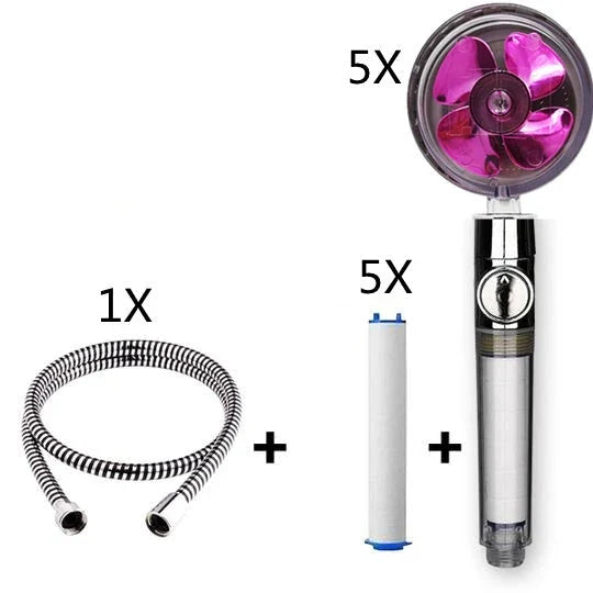 A high-pressure handheld shower head with a turbo-charged water flow and a cotton filter for a luxurious, spa-like bathing experience.