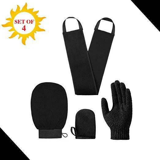 Premium self-tanning applicator kit with exfoliating glove, tanning mitt, and back applicator for a flawless, streak-free tan