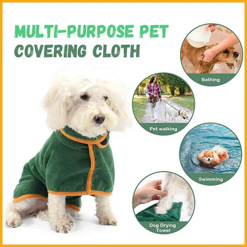 Absorbent pet drying robe with adjustable waist wrap, made of premium microfiber and terry cloth for quick drying and comfort