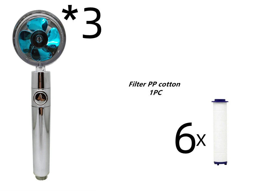 A high-pressure handheld shower head with a turbo-charged water flow and a cotton filter for a luxurious, spa-like bathing experience.