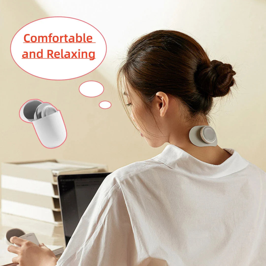 Portable cordless neck massager with low-frequency pulse technology for personalized muscle tension relief and stress management