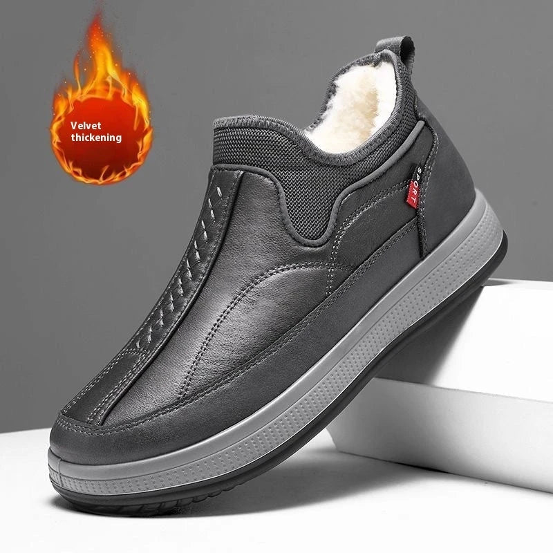 Cozy winter snow boots with fleece lining, round toe, and non-slip rubber sole for warmth and traction in cold weather