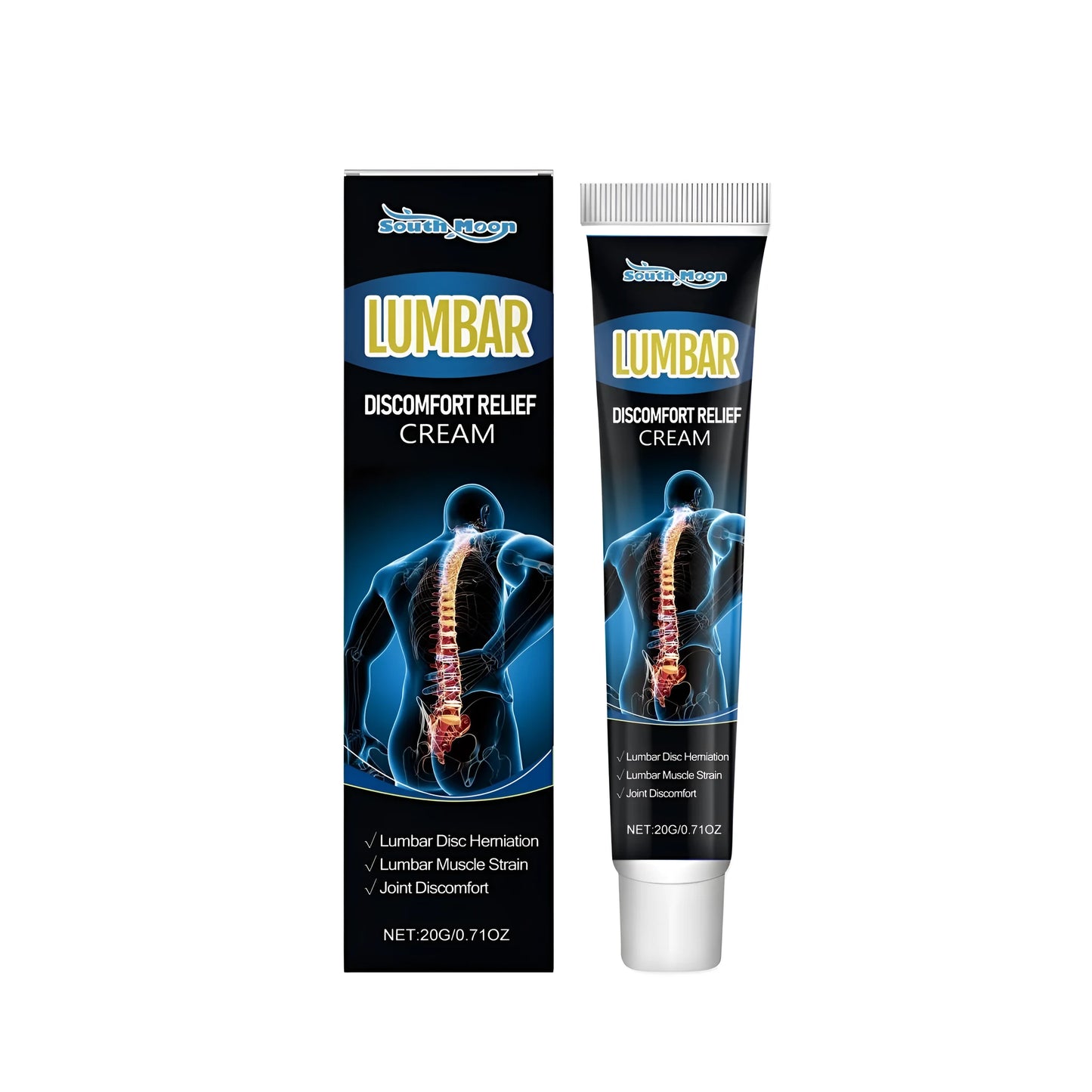 20g tube of lumbar joint relief cream with mint, menthol, and camphor.