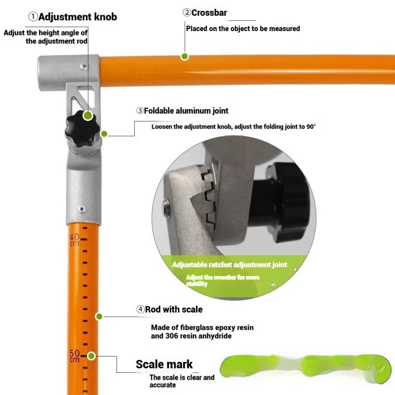 Cargo truck telescopic height measuring rod with glass fibre construction and measurement scale