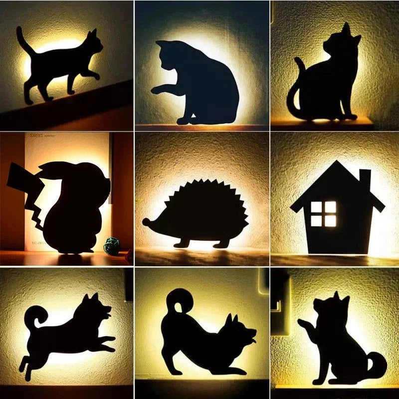 A stylish cat-themed LED lamp that automatically lights up when it detects sound, creating a cozy, ambient glow in a room.