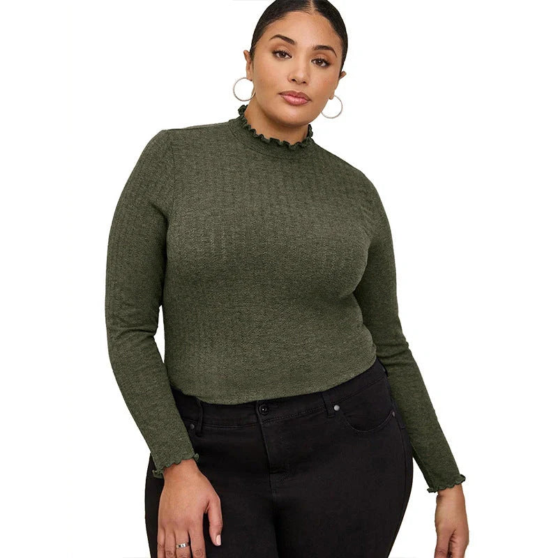 Elegant ribbed long sleeve top in various colours, including light grey, dark grey, white, black, khaki, and army green.