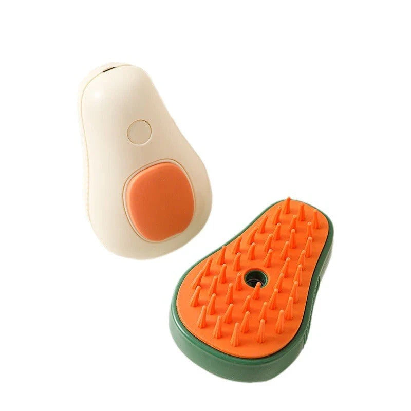 Soothing Pet Grooming Brush with steam function and avocado-shaped design for gentle, effective pet grooming and massage