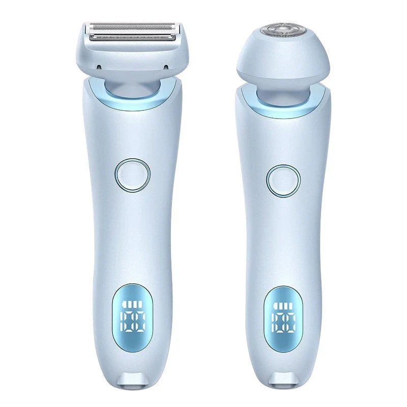 Rechargeable electric shaver for women with dual-head design for whole-body and precision hair removal