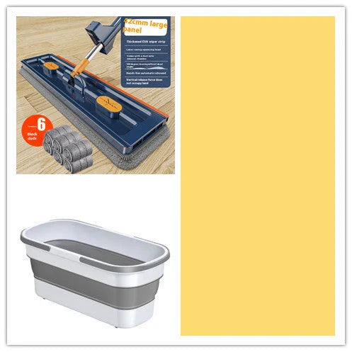 A premium 360° rotating flat mop with a stainless steel handle, suitable for cleaning various flooring types in homes.