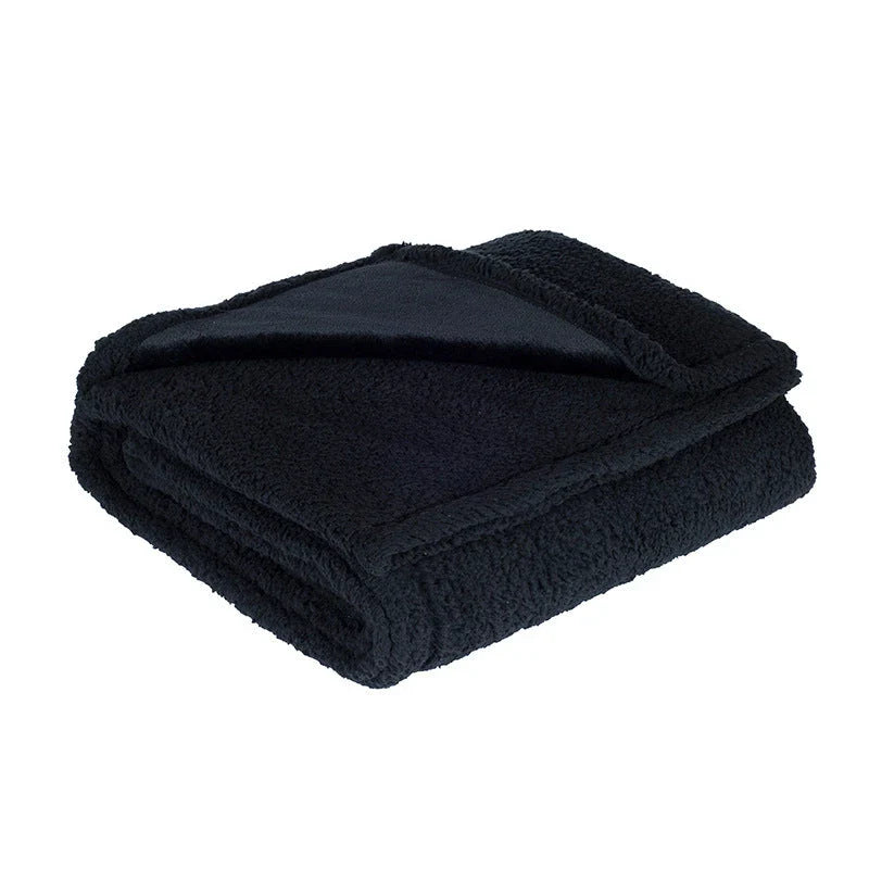Cozy flannel dog blanket with soft sherpa accents for all-season comfort and warmth