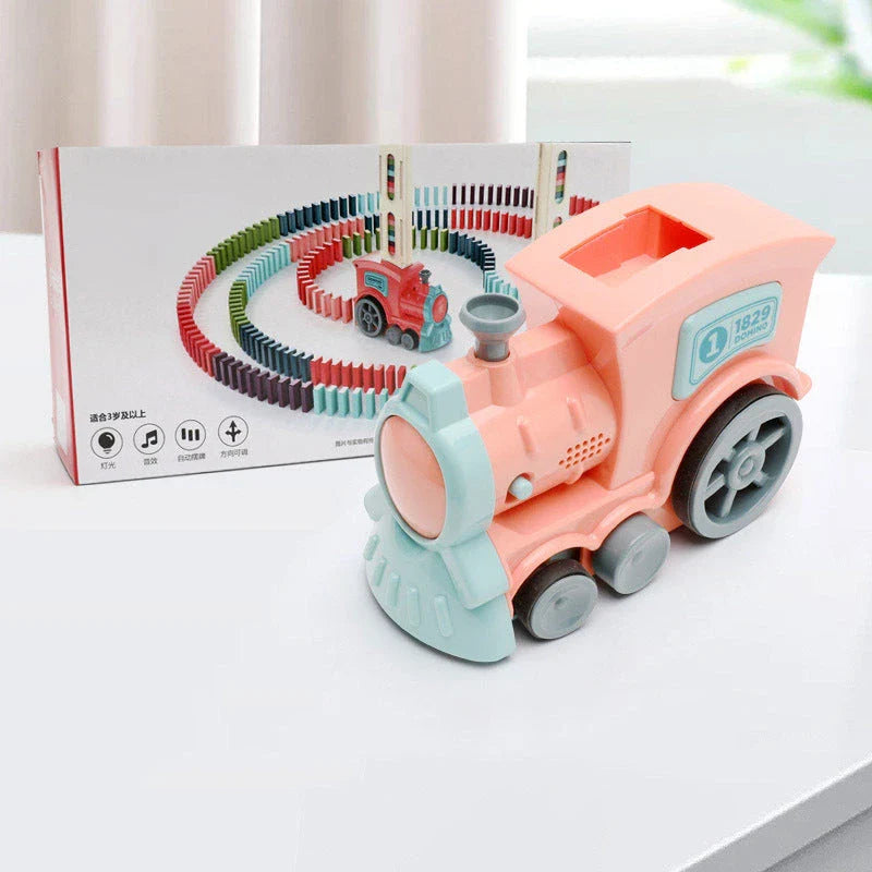 Domino Domino Train Building Blocks Toy with Automatic Dominoes Release for Engaging Educational Play