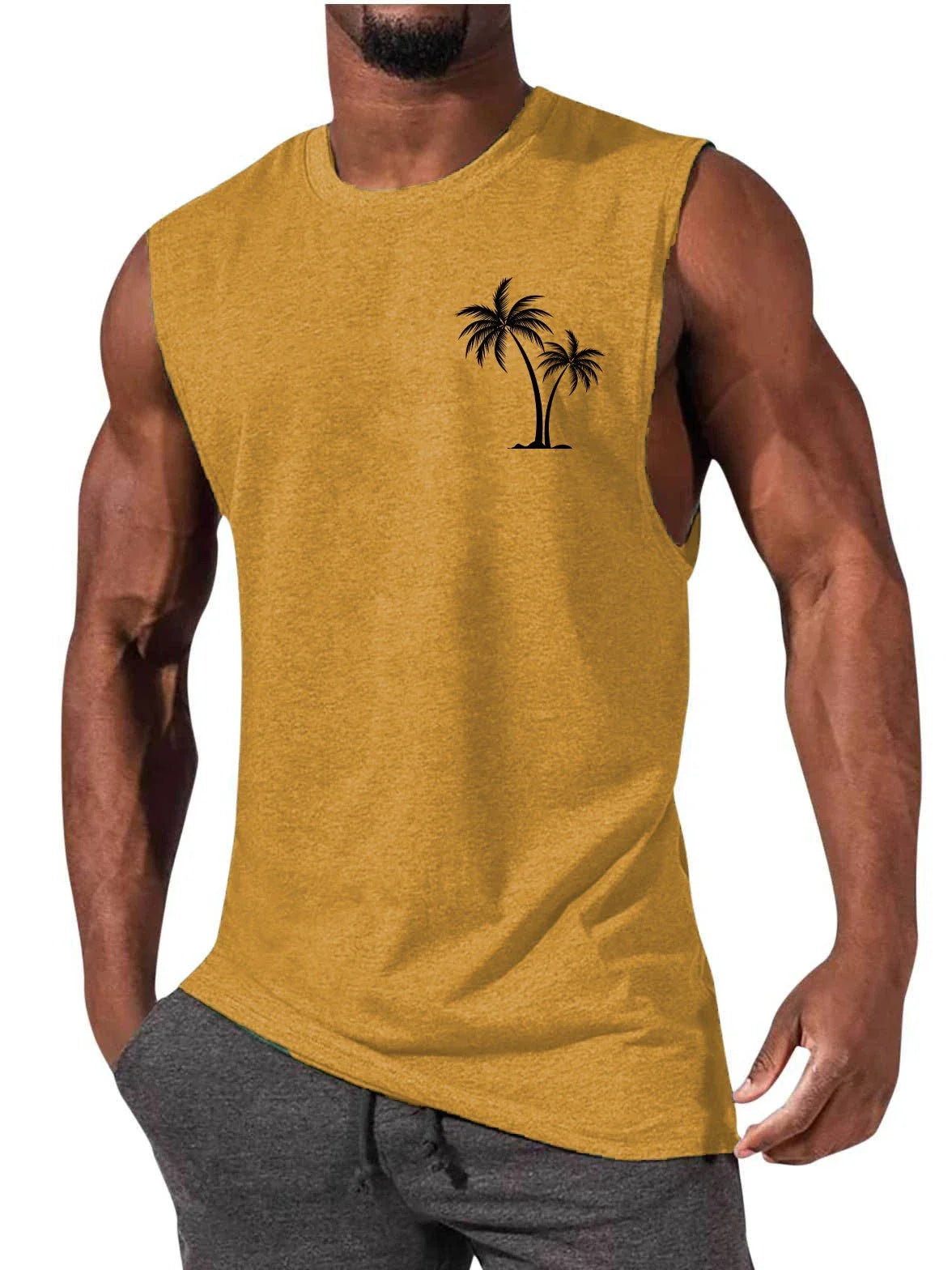 Coconut Tree Print Athletic Tank Top for Workout, Beach, and Casual Wear
