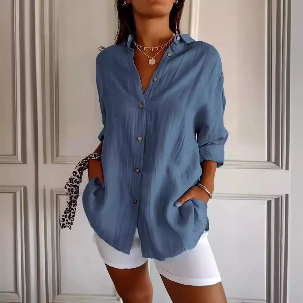Stylish Women's Long Sleeve Pleated Shirt in various colours