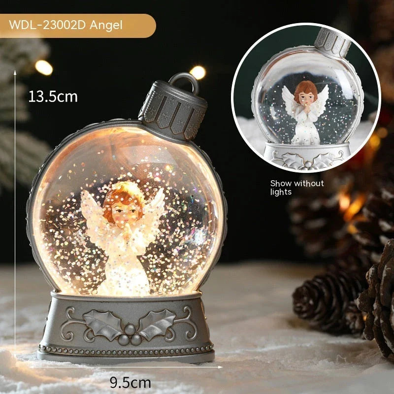 Realistic flame LED Christmas decoration lights with various designs including old man, snowman, kids tree, and angel