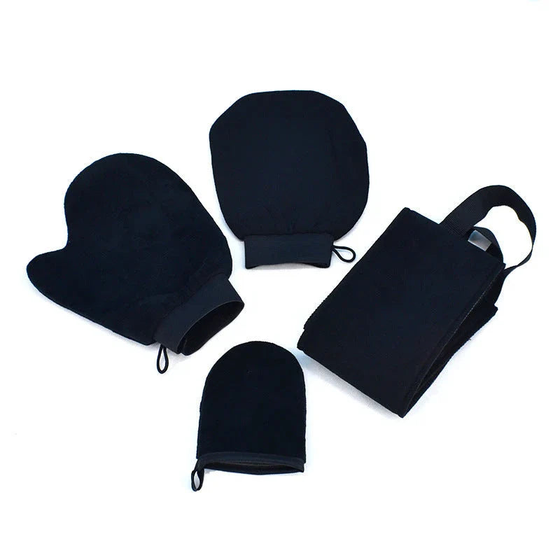 Premium self-tanning applicator kit with exfoliating glove, tanning mitt, and back applicator for a flawless, streak-free tan