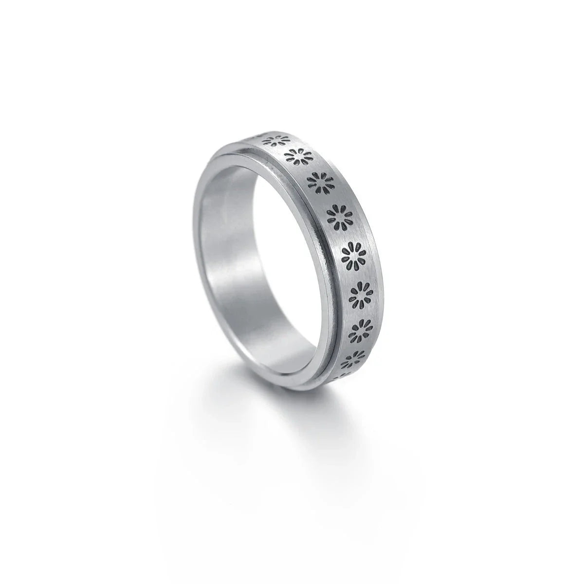 Titanium steel ring with intricate star and moon designs, available in various sizes and colors