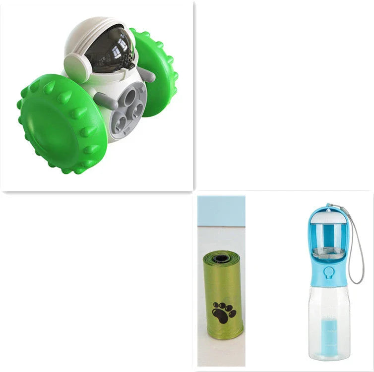 Interactive puzzle slow feeder toy for dogs and cats, with a rolling tumbler design that encourages active and entertaining feeding
