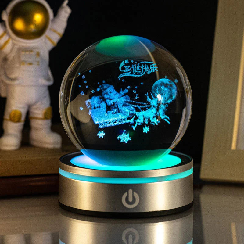 Luminous crystal ball with various celestial-inspired designs, including the Milky Way, Solar System, and Constellation.