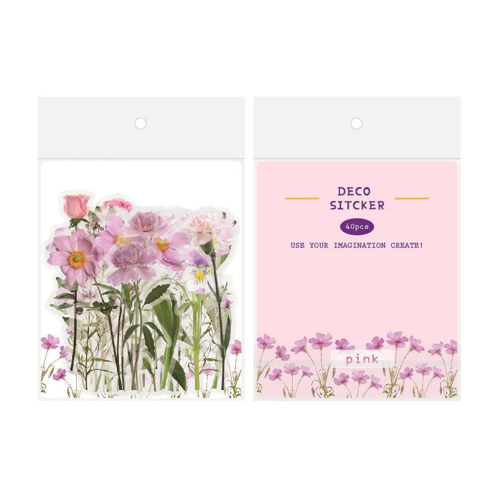 Enchanting collection of transparent floral, mushroom, and fern stickers for DIY crafting and design