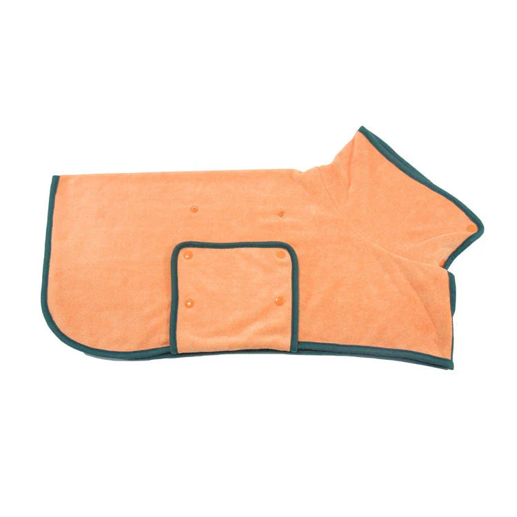 Absorbent pet drying robe with adjustable waist wrap, made of premium microfiber and terry cloth for quick drying and comfort