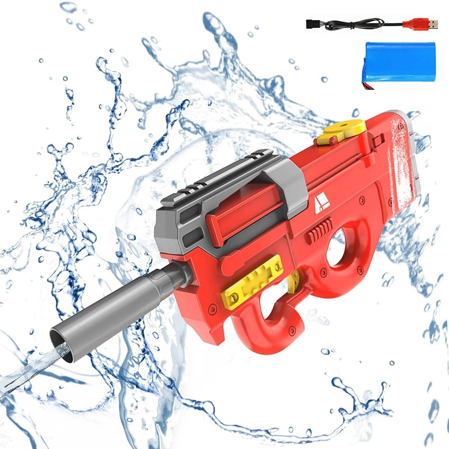 High-powered P90 electric water gun with long range and large capacity for outdoor summer fun