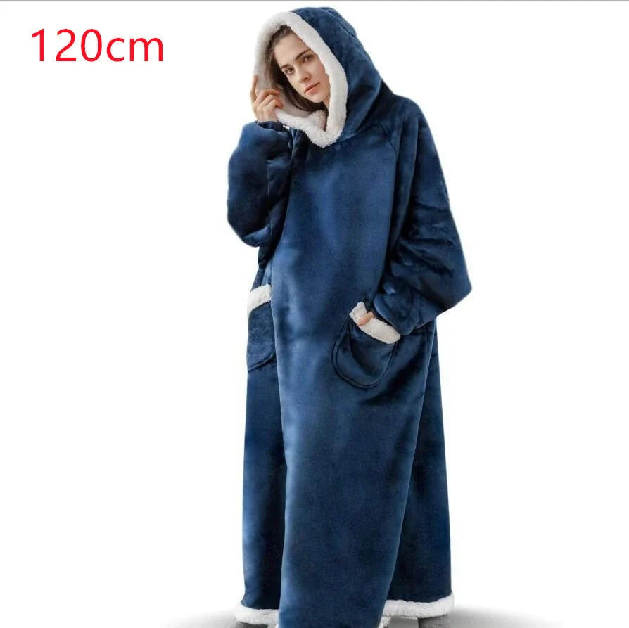 Cozy TV Hoodie Blanket in various colors, including pink, black, navy blue, wine red, and grey, with convenient pockets for relaxing at home