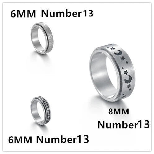 Titanium steel ring with intricate star and moon designs, available in various sizes and colors