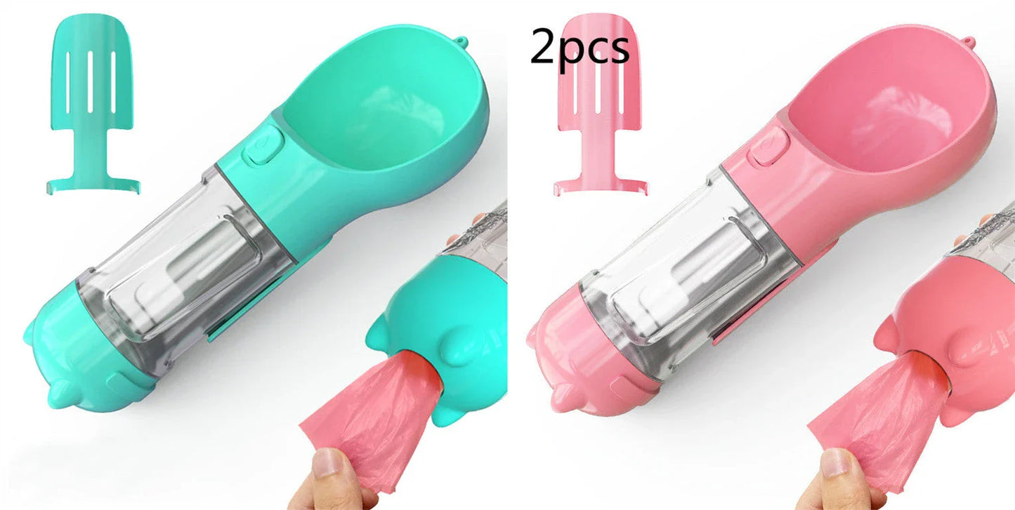 Multipurpose Pet Water Bottle with Feeding Bowl and Waste Bag Storage - Durable, Portable, and Convenient