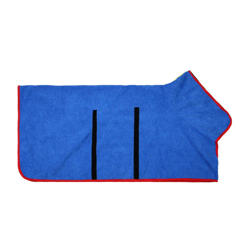 Absorbent pet drying robe with adjustable waist wrap, made of premium microfiber and terry cloth for quick drying and comfort