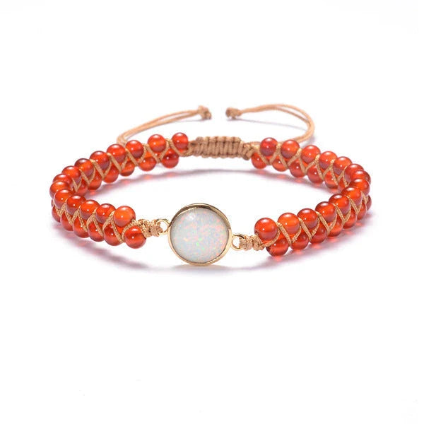 Stylish stone-wrapped bracelets featuring genuine amethyst and opal accents in a braided design