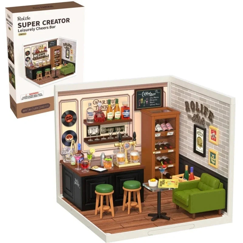 Robotime Rolife DIY Miniature Cafe Building Kit with ambient light set