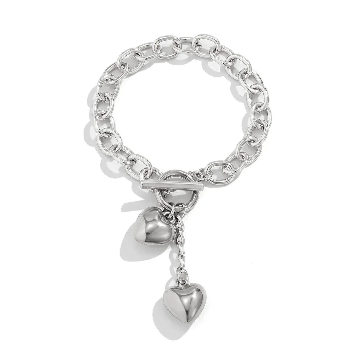 Elegant chain necklace and bracelet set with shiny lock and key pendant, fashionable ladies accessories